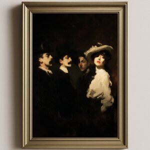 Victorian Dark Academia Portrait Print, Moody Academia Oil Painting Art
